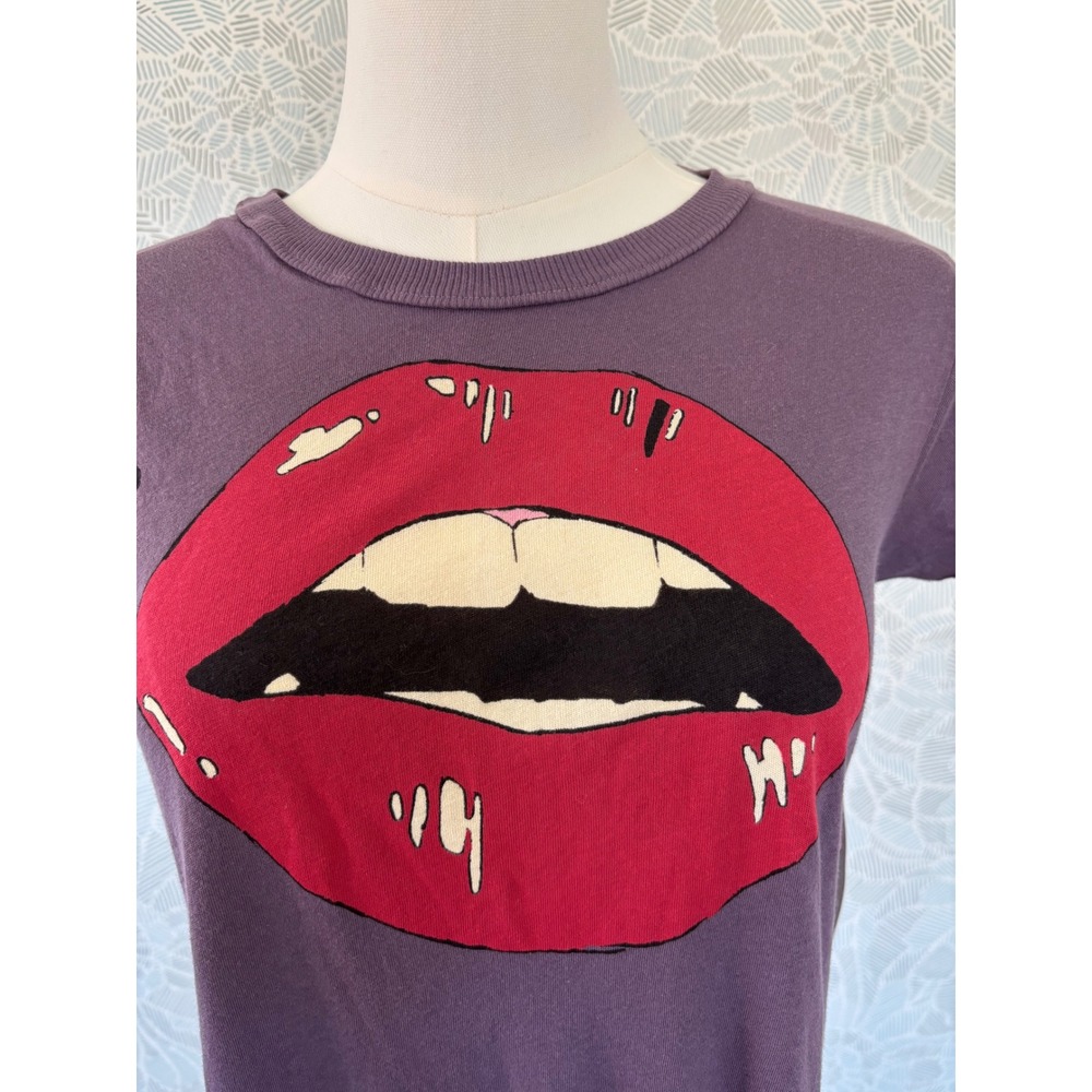 Wildfox Couture Purple Fringe Lips Graphic Tee Party Rock Concert Sexy Small NWT